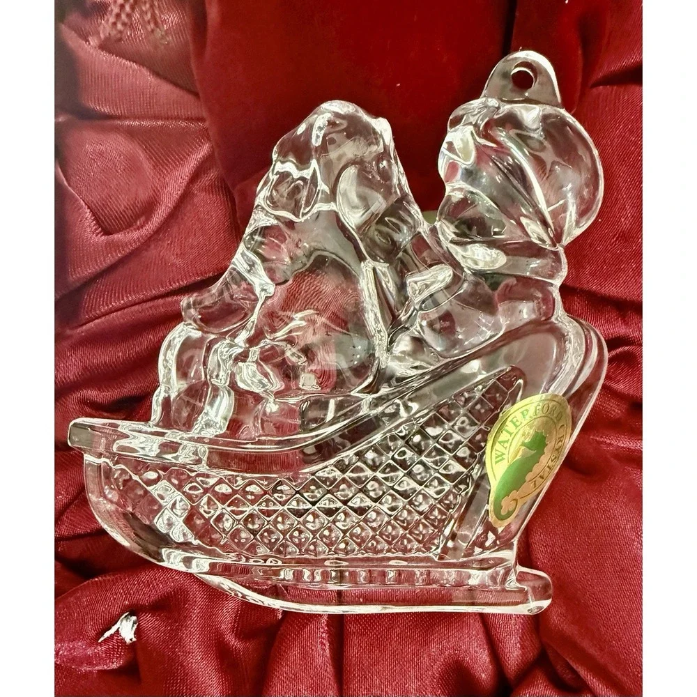 WATERFORD Crystal 2013 Christmas Wonders Boy on Sled with Puppy Ornament NIB